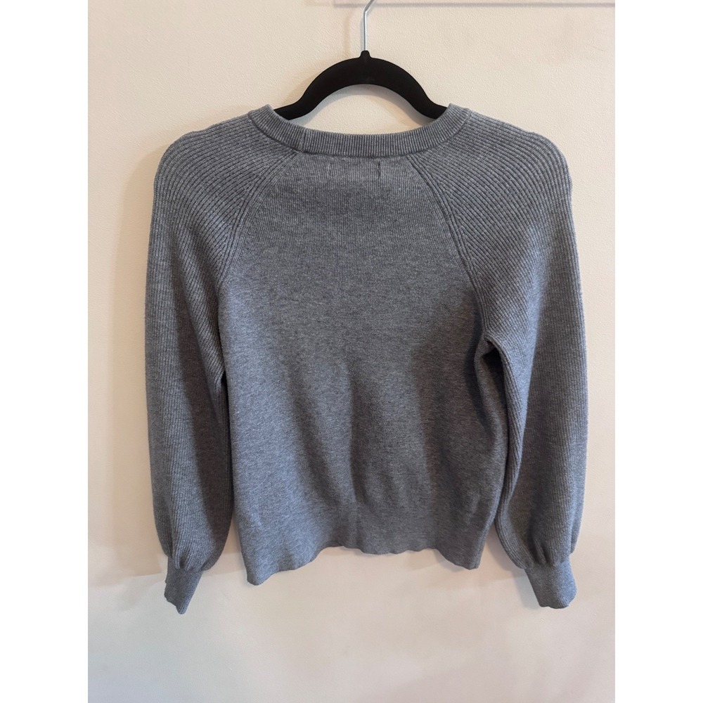 Anthropologie Gray Keyhole Knit Sweater Elevated Cozy Chic Balloon Sleeve Ribbed - Picture 3 of 6